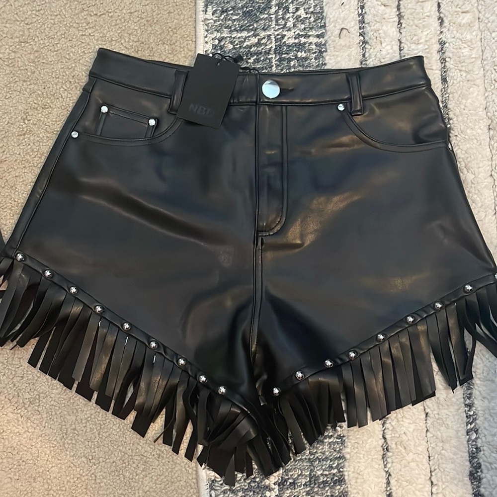NBD NWT pleather fringe shorts